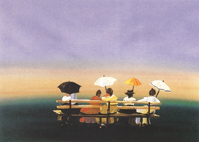Sally Caldwell Fisher Limited Edition Lithograph on Paper: " Rusticators Watching the Sunset "