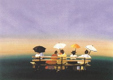 Sally Caldwell Fisher Limited Edition Lithograph on Paper: " Rusticators Watching the Sunset "