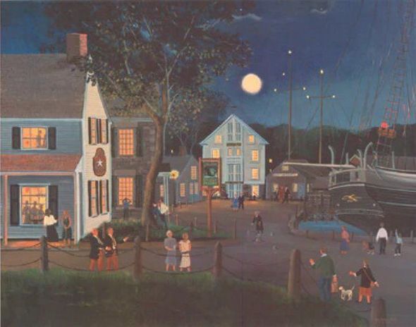 Sally Caldwell Fisher Limited Edition Artist Proof Print:"Summer Eve at Mystic Seaport"