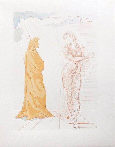 Salvador Dali Color Woodcut Wood Block Engraving:"Charon and the Crossing of the Acheron"