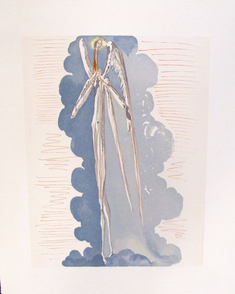 Salvador Dali Color Woodcut Wood Block Engraving:"The Angel of the 7th Heaven"