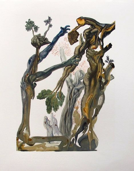 Salvador Dali Color Woodcut Wood Block Engraving:"The Forest of Suicides"