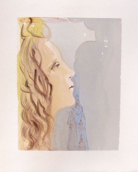 Salvador Dali Color Woodcut Wood Block Engraving:"The Greatest Beauty of Beatrice"