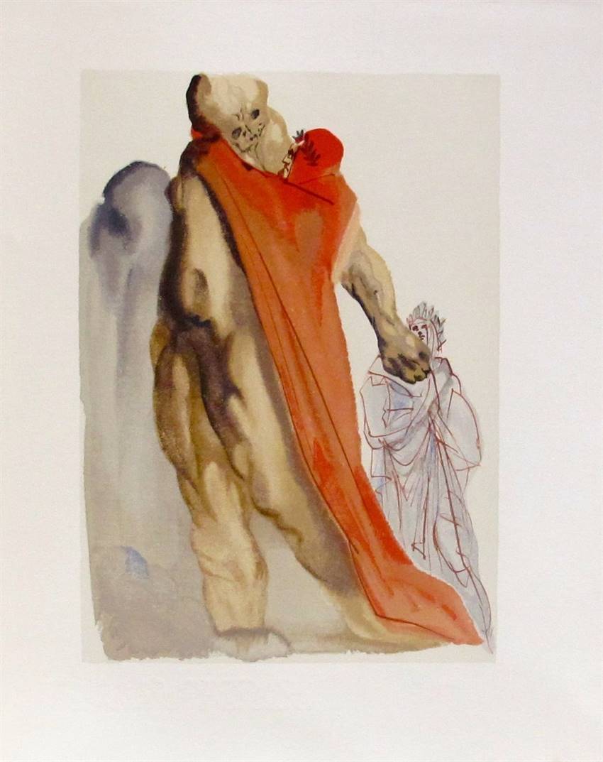 Salvador Dali Color Woodcut Wood Block Engraving:"Virgil Reproaches"