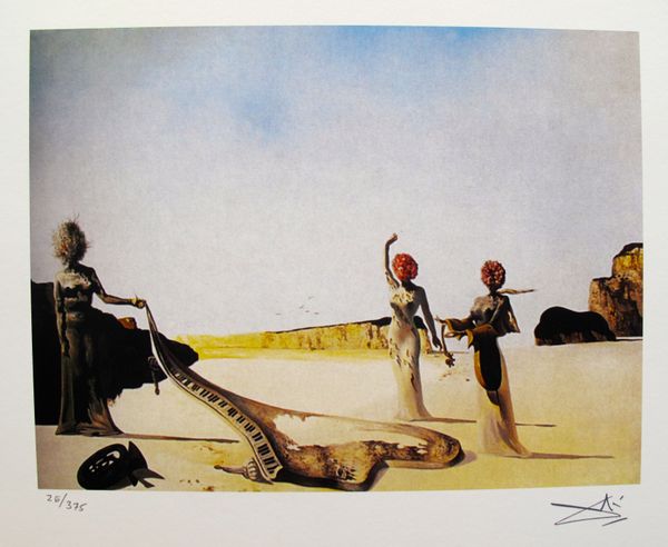 Salvador Dali Facsimile Signed & Numbered Giclee:"Three Young Surrealist Women"