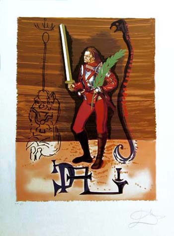 Salvador Dali Hand Signed Publisher Proof Lithograph:"Christopher Columbus Discovers (Jack of Swords)"
