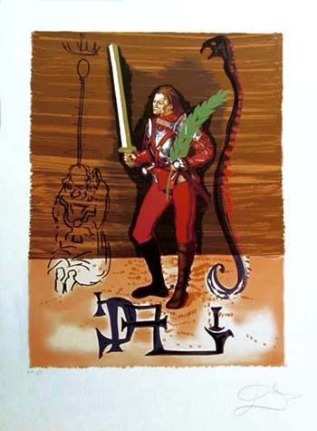 Salvador Dali Hand Signed Publisher Proof Lithograph:"Christopher Columbus Discovers (Jack of Swords)"