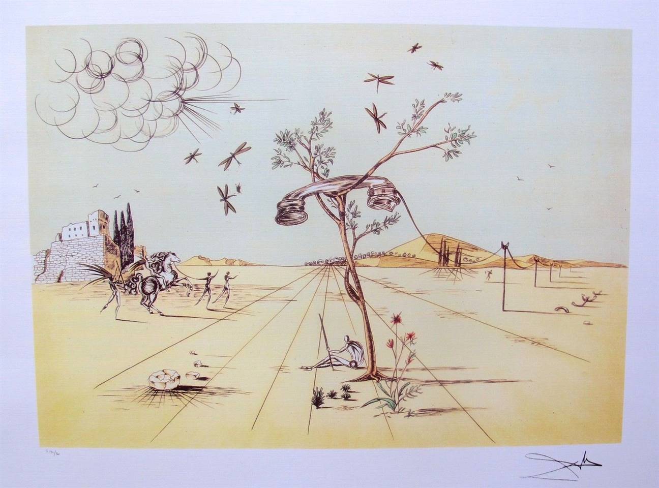 Salvador Dali Limited Edition Lithograph:"Disembodied Telephone In The Desert"