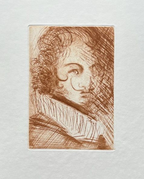 Salvador Dali Restrike Etching:"Salvador Dali Self Portrait Etching (1973)"