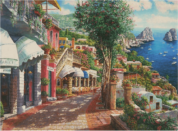 Sam Park Artist Signed 38x53 Limited Edition Serigraph on Paper:"Afternoon In Capri"