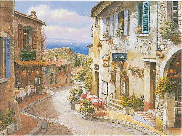 Sam Park Artist Signed Limited Edition Serigraph on canvas:"Caf DLe Stable"