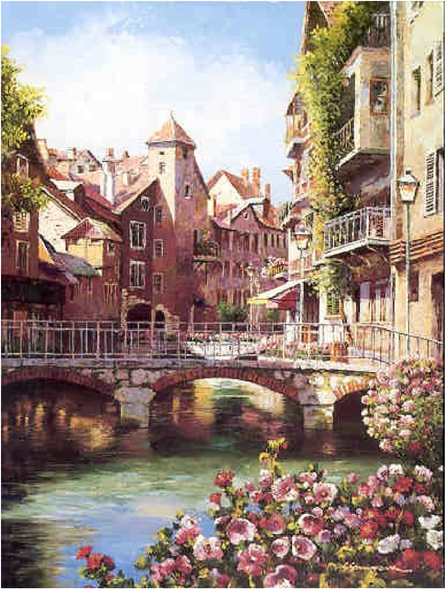 Sam Park Artist Signed Limited Edition Serigraph on canvas:"Annecy"