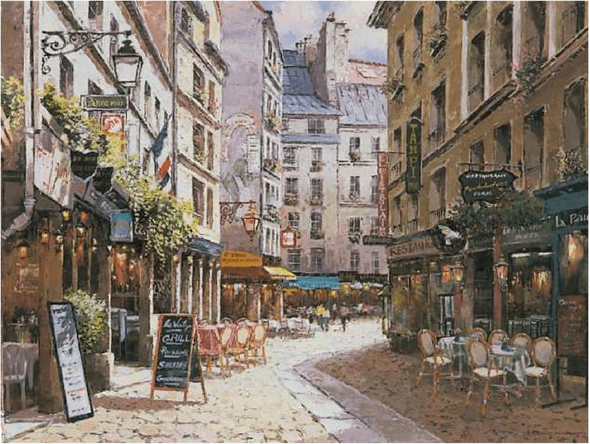 Sam Park Artist Signed Limited Edition Serigraph on paper:"Parisian Cafe - Paper"