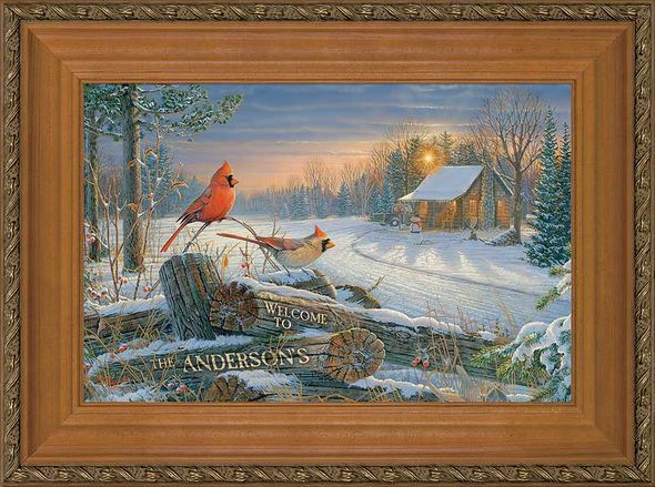 Sam Timm Framed Personalized Canvas Edition:"Cardinal Pair"
