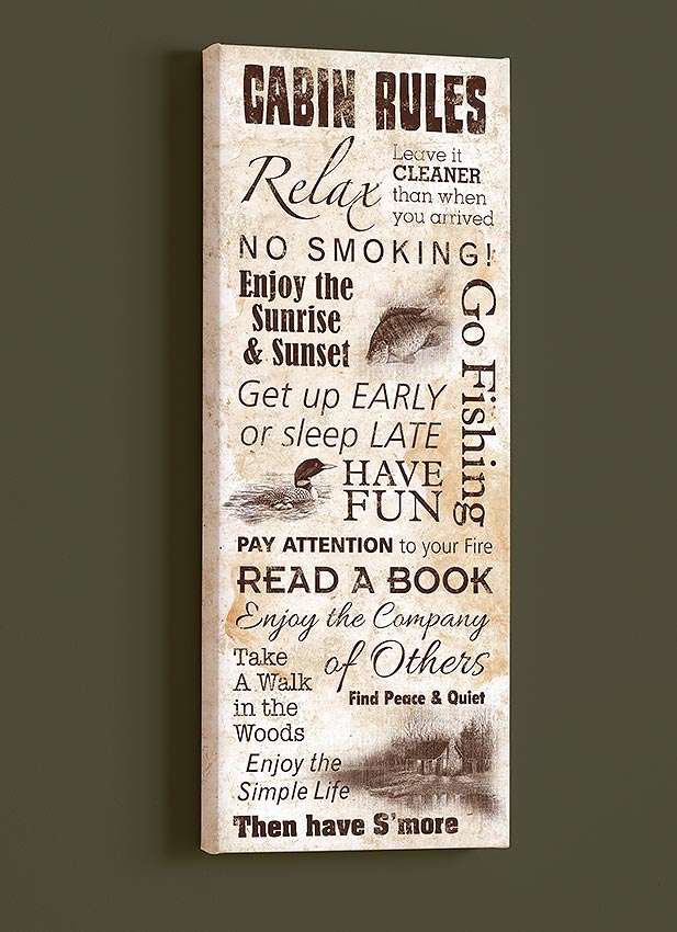 Sam Timm Wrapped Canvas:"Cabin Rules"