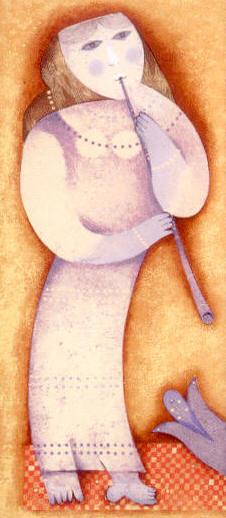 Samy Briss Hand Signed and Numbered Limited Edition Serigraph on Paper: " Flutist "
