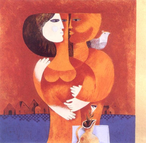 Samy Briss Hand Signed and Numbered Limited Edition Serigraph on Paper: " Les Confidences "