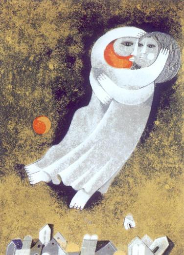 Samy Briss Hand Signed and Numbered Limited Edition Serigraph on Paper: " Lovers "