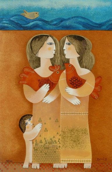 Samy Briss Hand Signed and Numbered Limited Edition Serigraph on Paper: " Papotage "