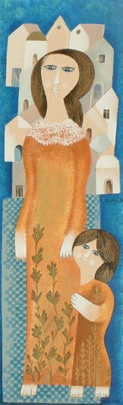 Samy Briss Hand Signed and Numbered Limited Edition Serigraph on Paper: " Promenade avec l'Enfant "