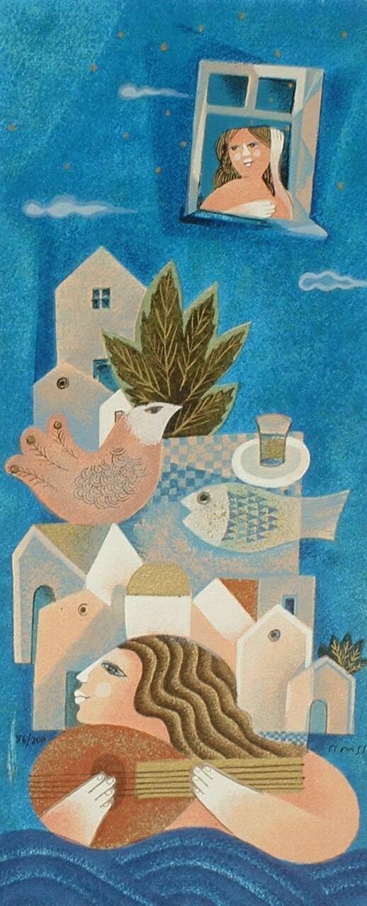 Samy Briss Hand Signed and Numbered Limited Edition Serigraph on Paper: " Troubadour "