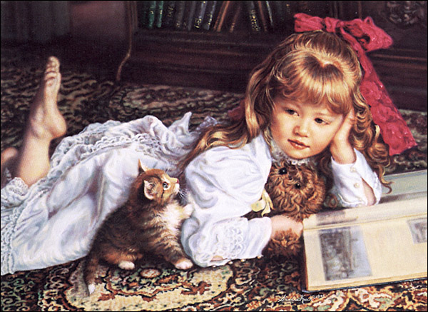 SANDRA KUCK 14X11 Secondary Market Art: "KITTEN TALES CNV"