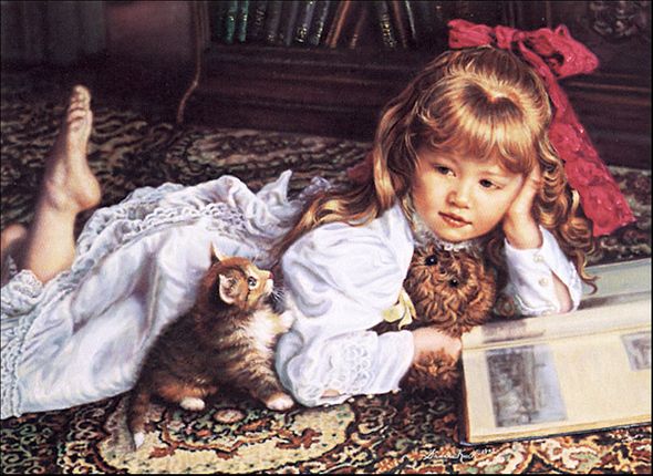 SANDRA KUCK 14X11 Secondary Market Art: "KITTEN TALES CNV"
