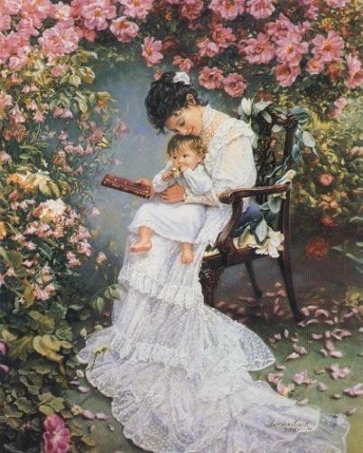 Sandra Kuck Signed and Numbered Limited Edition Lithograph: "Mother's Gentle Touch"
