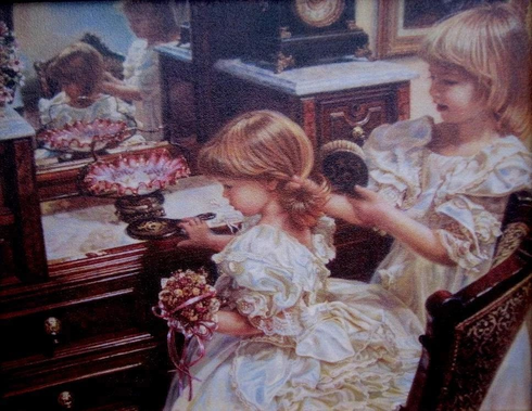 Sandra Kuck Signed and Numbered Limited Edition  Only 295 Canvas Lithograph: "A Loving Touch"