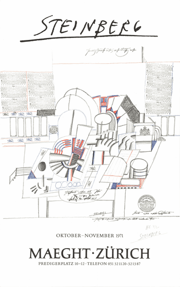 Saul Steinberg Rare Vintage Artist Signed Lithograph: "Maeght-Zurich"