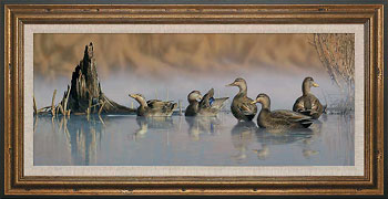 Scot Storm Handsigned and Numbered Limited Edition: "Framed Spring Mist-Black Ducks Canvas"
