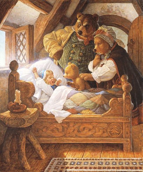 SCOTT GUSTAFSON 19X22 Secondary Market Art: "GOLDILOCKS THREE BEARS"