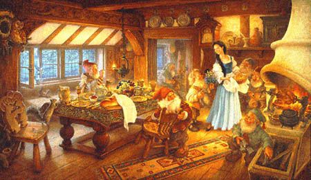 SCOTT GUSTAFSON 33X21 Secondary Market Art: "SNOW WHITE 7 DWARFS"