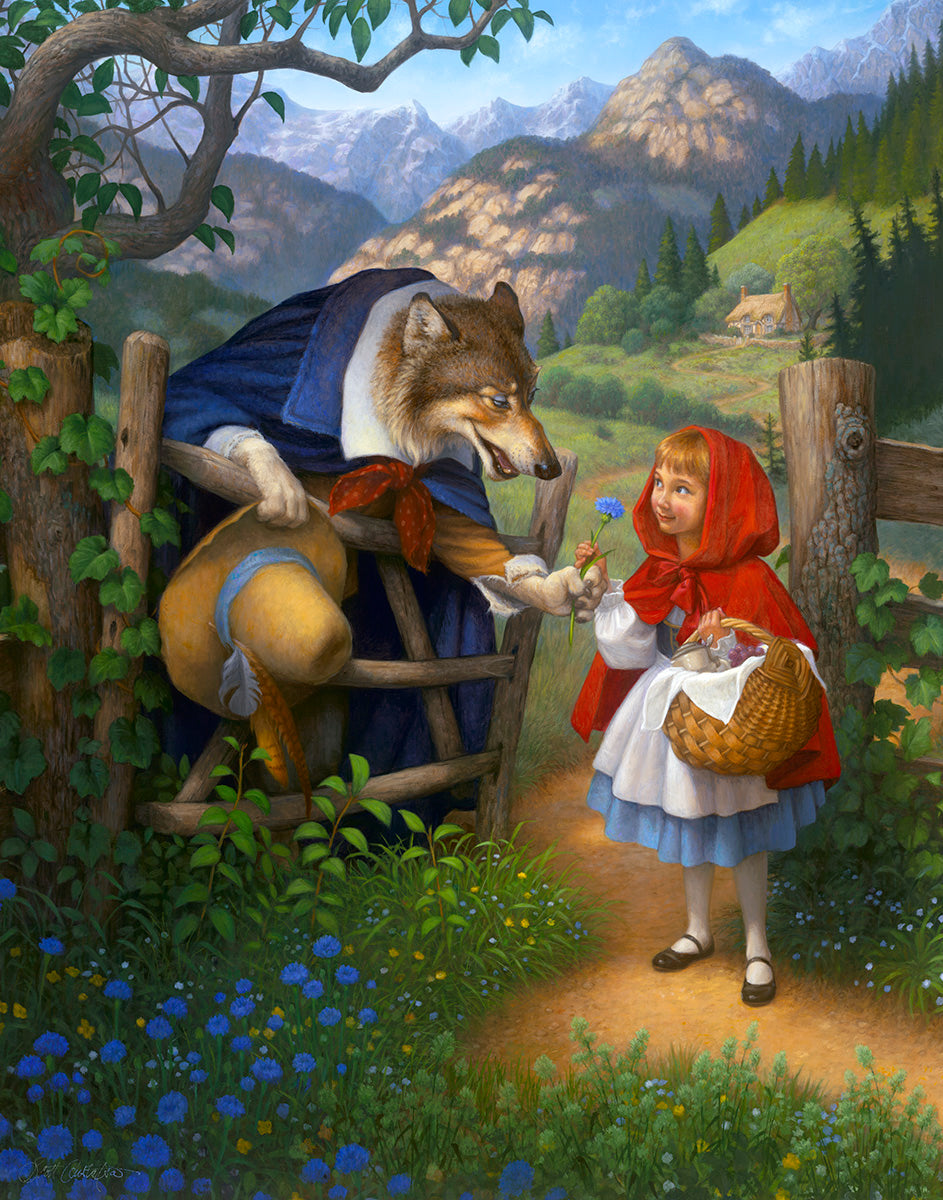 Scott Gustafson Fine Art Canvas Giclee: "Little Red Riding Hood Meets the Wolf"