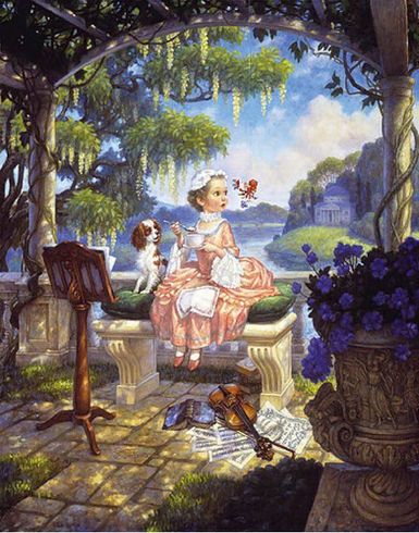 Scott Gustafson Hand Signed and Numbered Limited Edition Anniversary Canvas Giclee:"Little Miss Muffet"