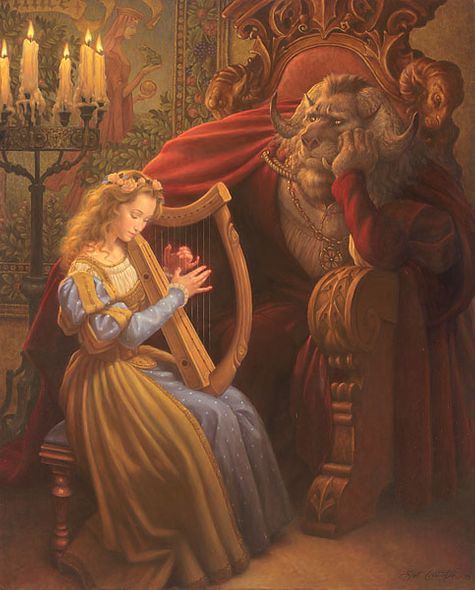 Scott Gustafson Handsigned and Numbered Limited Edition Canvas Giclee:"Beauty and the Beast"