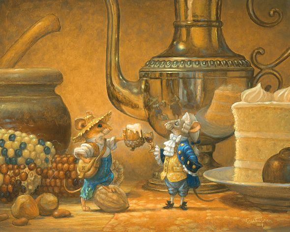 Scott Gustafson Handsigned and Numbered Limited Edition Gicl&eacute;e Canvas:"The Country Mouse and the City Mouse"