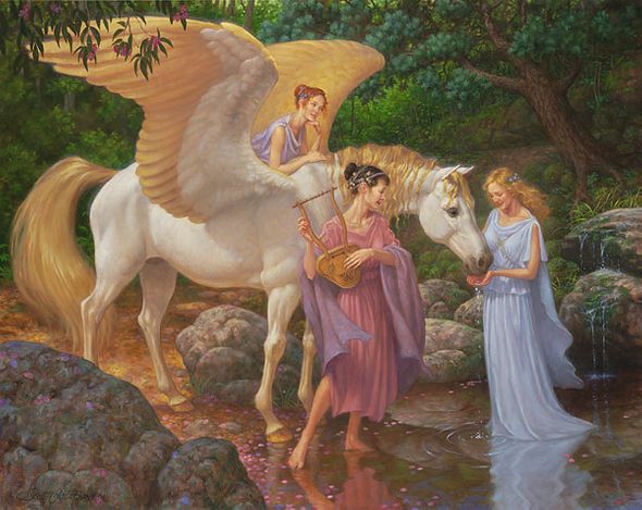 Scott Gustafson Handsigned & Numbered Limited Edition Anniversary Giclee Canvas: "Pegasus and the Muses"
