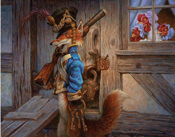 Scott Gustafson Artist Proof Limited Edition Canvas:"The Fox Guarding the Henhouse"
