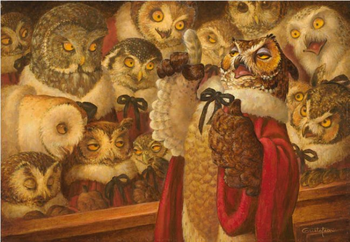 Scott Gustafson Smallworks Edition Artist's Proof Canvas:"A Parliament of Owls" Scott Gustafson Smallworks Edition Artist's Proof Canvas:"A Parliament of Owls"