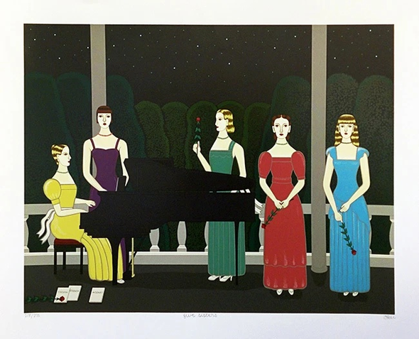 SHIGEO OKU Artist Signed and Numbered  Edition Serigraph Print: "FIVE SISTERS"