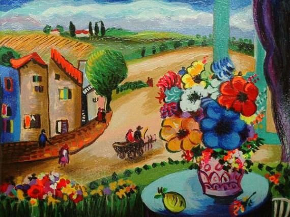 Shlomo Alter Hand Signed and Numbered Limited Edition Serigraph on Canvas: " Summer Day II "