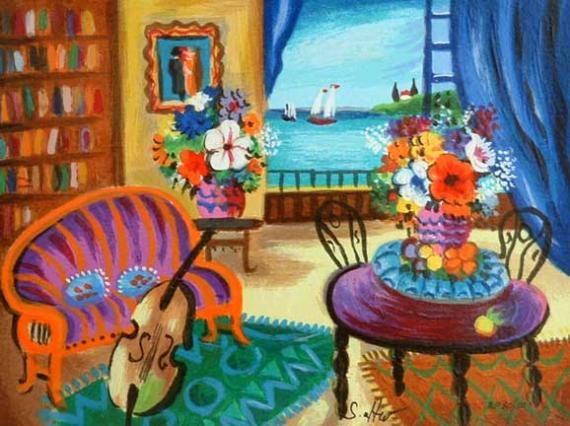 Shlomo Alter Hand Signed and Numbered Limited Edition Serigraph on Paper: " Cello "