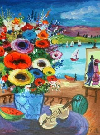 Shlomo Alter Hand Signed and Numbered Limited Edition Serigraph on Paper: " Sea View "