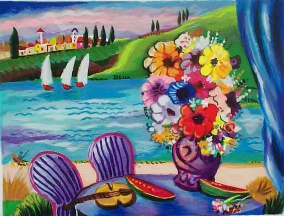Shlomo Alter Hand Signed and Numbered Limited Edition Serigraph on Wood: " By the Lake "