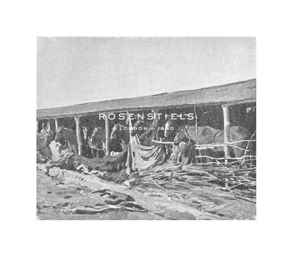 Sir Alfred Munnings Hand Numbered Limited Edition Print on Paper :"Canadian Horses In Shelters"