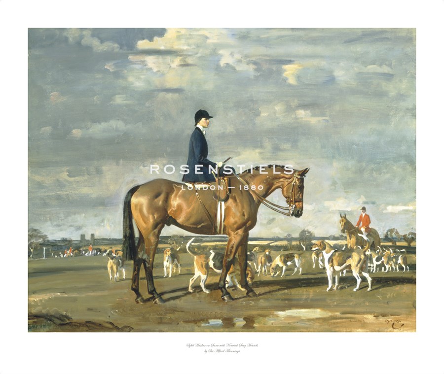 Sir Alfred Munnings Hand Numbered Limited Edition Print on Paper :"Sybil Harker on Saxa with the Norwich Staghounds"