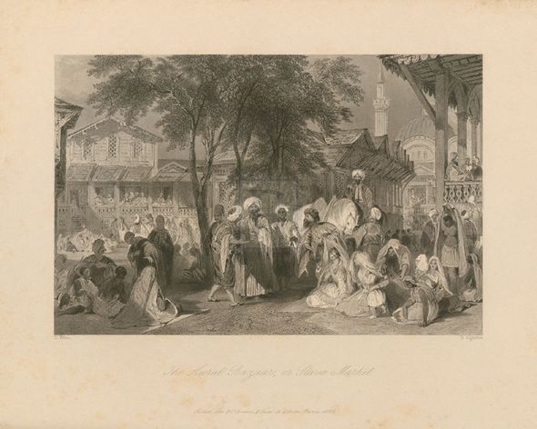 Sir Thomas Allom Hand Numbered Limited Edition Print on Paper :"The Aurut Bazaar, or Slave Market"