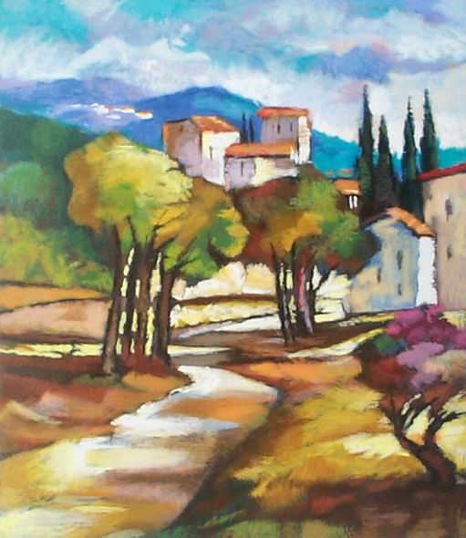 Slava Brodinsky Hand Signed and Numbered Limited Edition Embellished Serigraph on Canvas: " A Pass in the Grove "