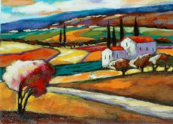 Slava Brodinsky Hand Signed and Numbered Limited Edition Serigraph on Paper: " Meadows "